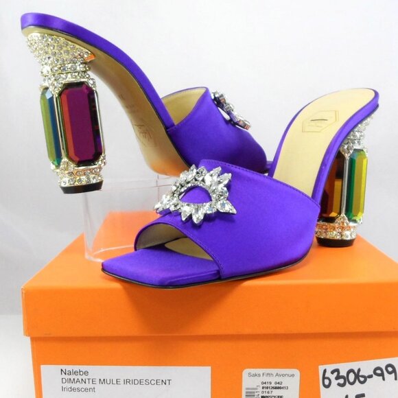 NIB$750 Nalebe Eureka Aurum Crystal-Embellished Mules Jewel Heels Slip-on Sandal - Picture 16 of 16